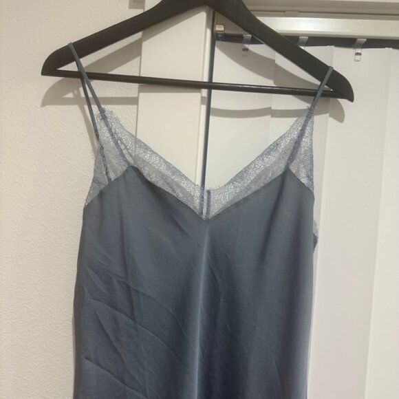 Victoria's Secret Blue Grey Gray Satin Midi Lace Trim Slip Size Large - Picture 3 of 5
